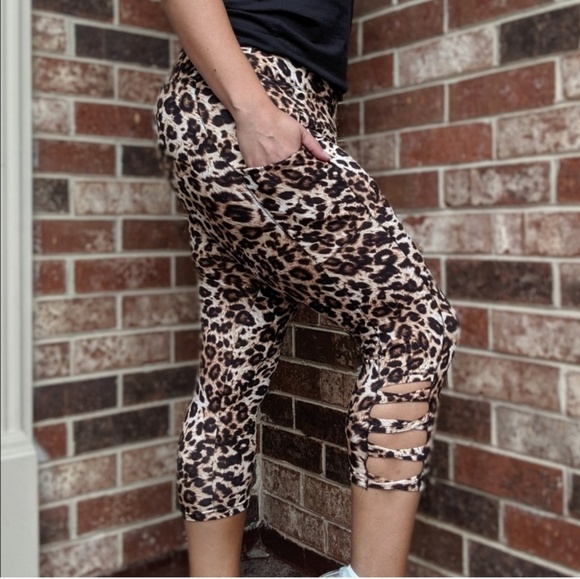 shosho Pants - NEW Plus Size Leopard Strappy Leggings 1X-3X